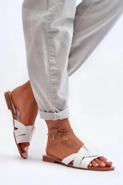 Clearance Damskie Materiałowe Klapki Białe Aversa Damskie Klapki Damskie Klasyczne