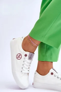 Best Damskie Materiałowe Tenisówki LL2R4043 Białe Damskie Trampki Damskie Cross Jeans|Trampki Damskie Niskie