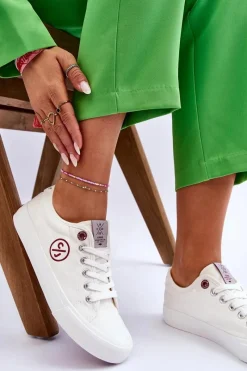 Best Damskie Materiałowe Tenisówki LL2R4043 Białe Damskie Trampki Damskie Cross Jeans|Trampki Damskie Niskie