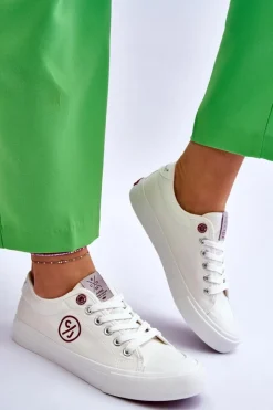 Best Damskie Materiałowe Tenisówki LL2R4043 Białe Damskie Trampki Damskie Cross Jeans|Trampki Damskie Niskie