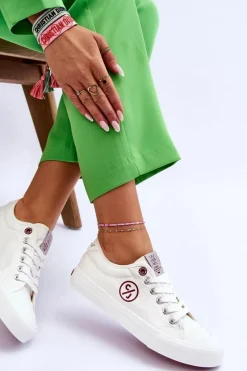 Best Damskie Materiałowe Tenisówki LL2R4043 Białe Damskie Trampki Damskie Cross Jeans|Trampki Damskie Niskie