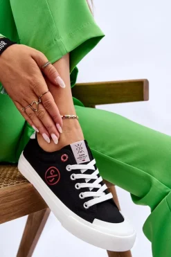 Trampki Damskie Cross Jeans|Trampki Damskie Niskie>Cross Jeans Damskie Materiałowe Tenisówki LL2R4044 Czarne Czarny