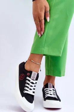 Trampki Damskie Cross Jeans|Trampki Damskie Niskie></noscript>Cross Jeans Damskie Materiałowe Tenisówki LL2R4044 Czarne Czarny