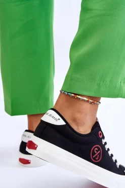 Trampki Damskie Cross Jeans|Trampki Damskie Niskie></noscript>Cross Jeans Damskie Materiałowe Tenisówki LL2R4044 Czarne Czarny