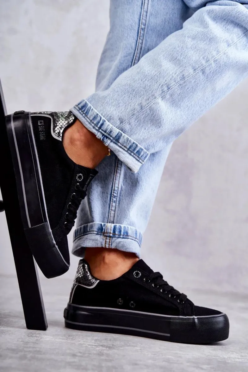 Online Damskie Materiałowe Trampki Big Star KK274036 Czarne Damskie Trampki Damskie Big Star|Trampki Damskie Niskie