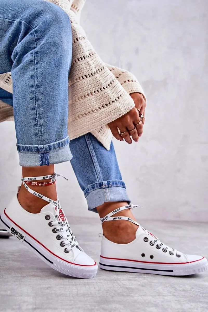 Trampki Damskie Big Star|Trampki Damskie Niskie>Big Star Shoes Damskie Materiałowe Trampki Big Star KK274101 Białe