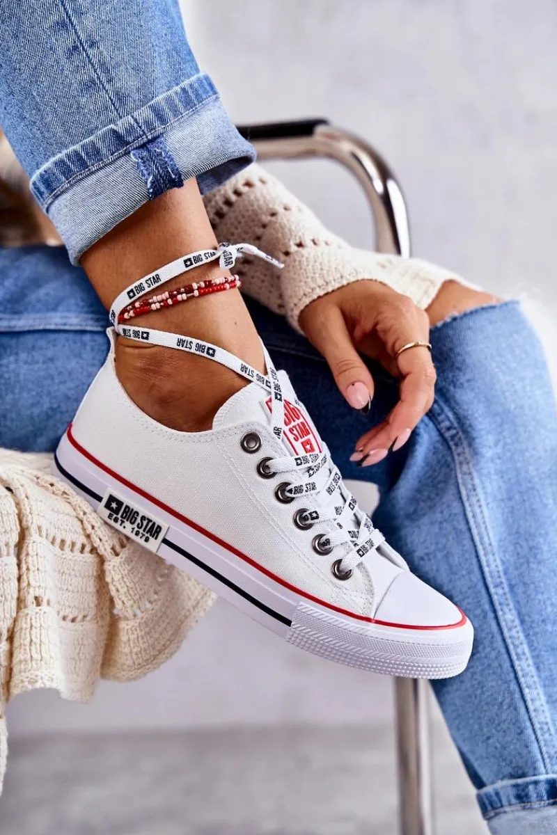 Trampki Damskie Big Star|Trampki Damskie Niskie>Big Star Shoes Damskie Materiałowe Trampki Big Star KK274101 Białe