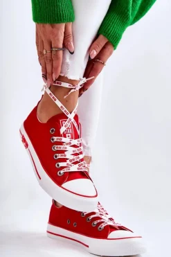 Trampki Damskie Big Star|Trampki Damskie Niskie>Big Star Shoes Damskie Materiałowe Trampki Big Star KK274104 Czerwone