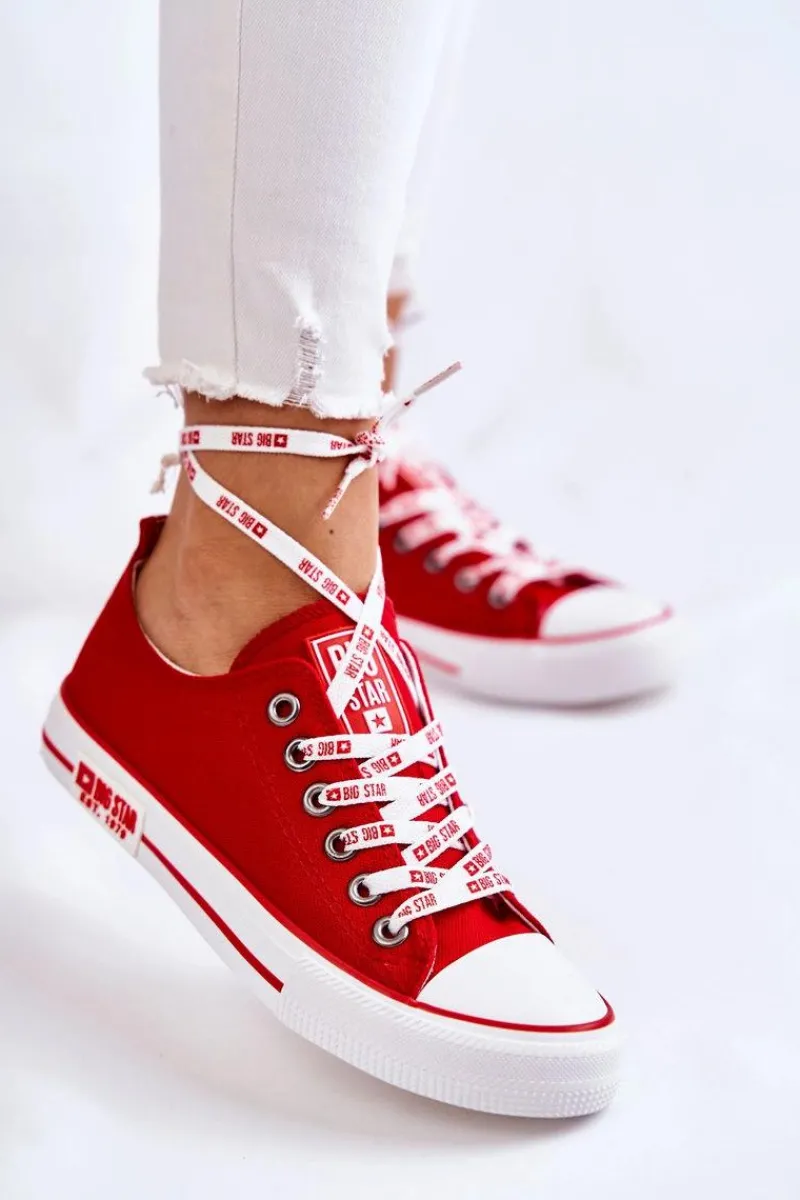 Trampki Damskie Big Star|Trampki Damskie Niskie>Big Star Shoes Damskie Materiałowe Trampki Big Star KK274104 Czerwone