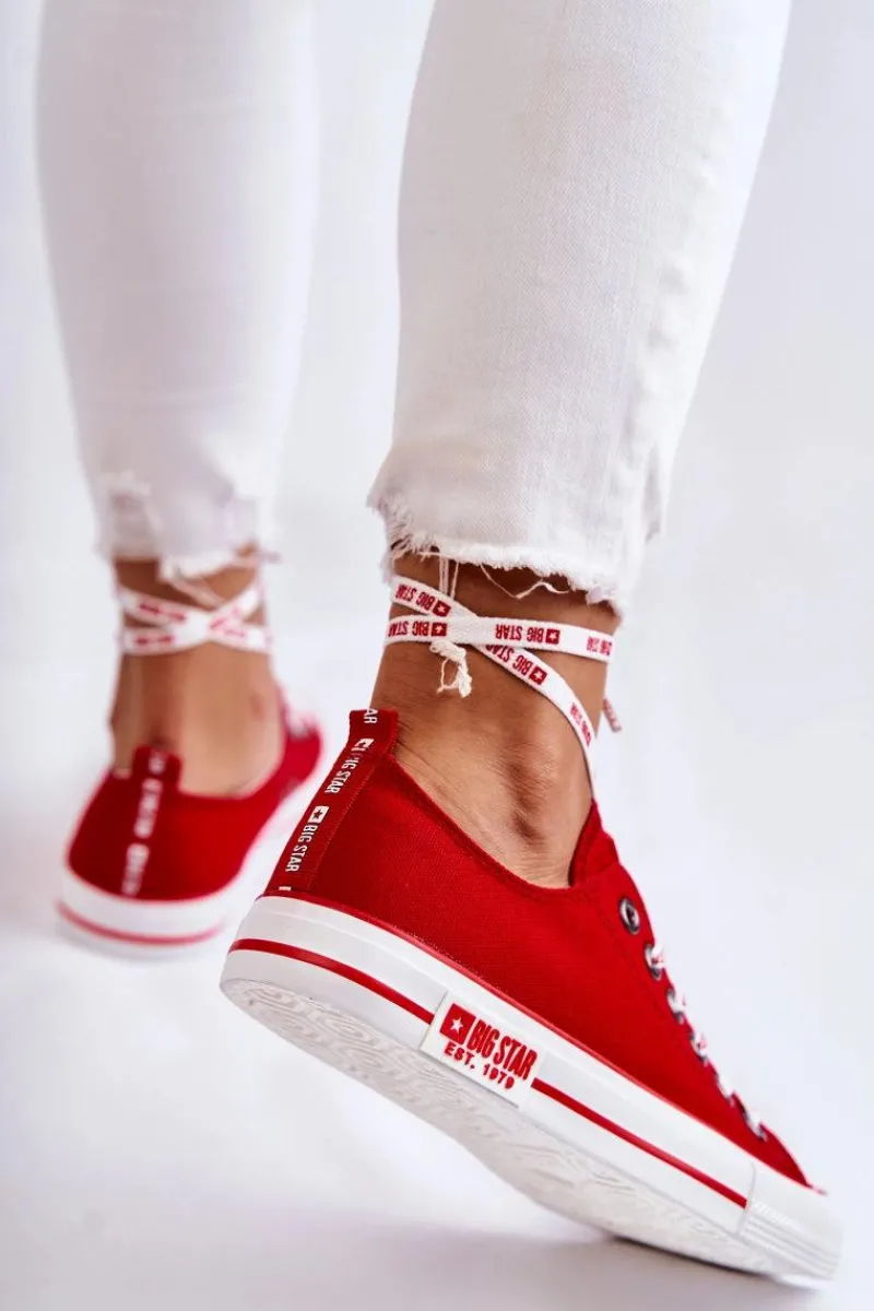 Trampki Damskie Big Star|Trampki Damskie Niskie>Big Star Shoes Damskie Materiałowe Trampki Big Star KK274104 Czerwone