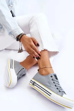 Hot Big Star Shoes Damskie Materiałowe Trampki Na Platformie Big Star LL274183 Jasnoniebieskie