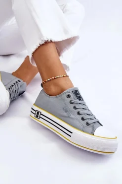 Hot Big Star Shoes Damskie Materiałowe Trampki Na Platformie Big Star LL274183 Jasnoniebieskie