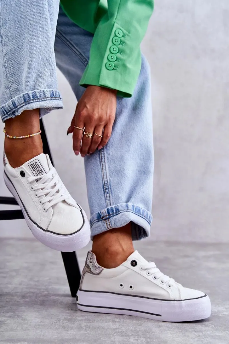 Trampki Damskie Big Star|Trampki Damskie Niskie>Big Star Shoes Damskie Materiałowe Trampki Big Star KK274037 Białe