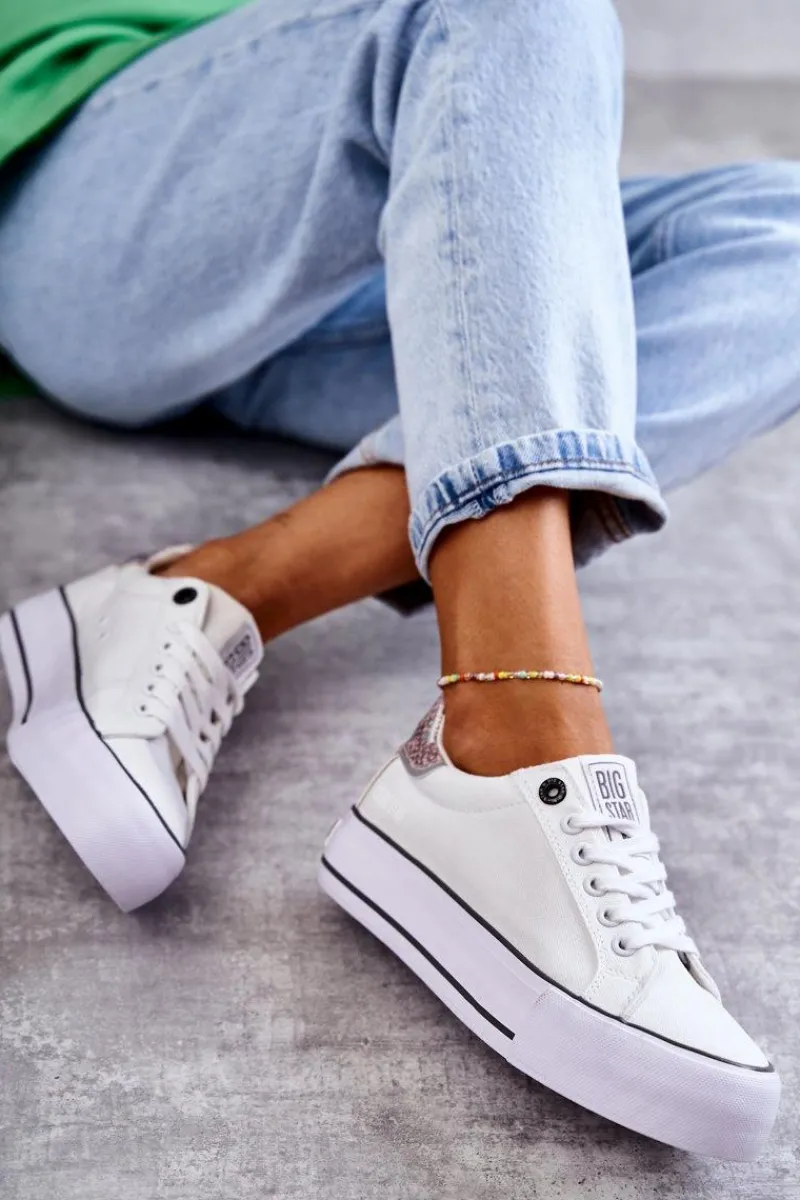 Trampki Damskie Big Star|Trampki Damskie Niskie>Big Star Shoes Damskie Materiałowe Trampki Big Star KK274037 Białe