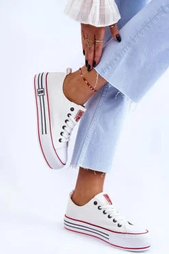 Discount Damskie Materiałowe Trampki Na Platformie Big Star LL274180 Białe Damskie Trampki Damskie Big Star|Trampki Damskie Niskie