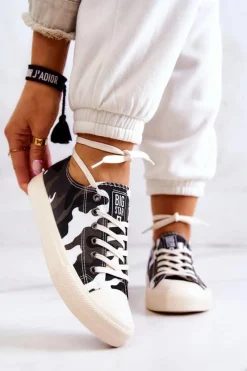 Discount Big Star Shoes Damskie Materiałowe Trampki Moro BIG STAR JJ274237 Biało-Szare