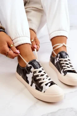 Discount Big Star Shoes Damskie Materiałowe Trampki Moro BIG STAR JJ274237 Biało-Szare