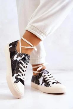 Discount Big Star Shoes Damskie Materiałowe Trampki Moro BIG STAR JJ274237 Biało-Szare