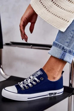 Sale Damskie Materiałowe Trampki Big Star KK274103 Granatowe Damskie Trampki Damskie Big Star|Trampki Damskie Niskie