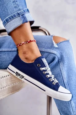 Sale Damskie Materiałowe Trampki Big Star KK274103 Granatowe Damskie Trampki Damskie Big Star|Trampki Damskie Niskie