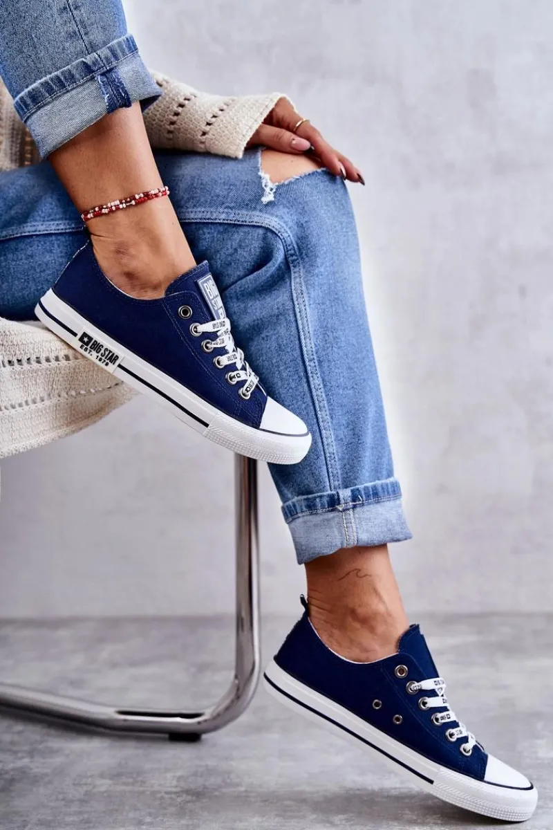 Sale Damskie Materiałowe Trampki Big Star KK274103 Granatowe Damskie Trampki Damskie Big Star|Trampki Damskie Niskie