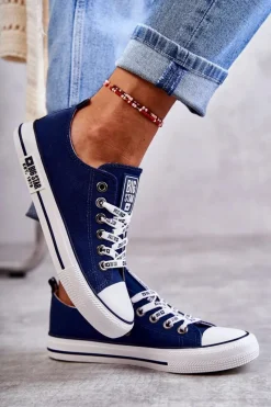 Sale Damskie Materiałowe Trampki Big Star KK274103 Granatowe Damskie Trampki Damskie Big Star|Trampki Damskie Niskie