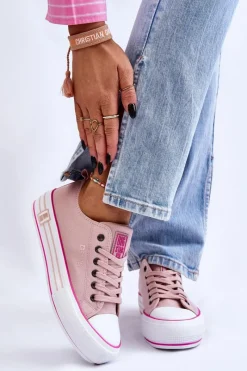 Trampki Damskie Big Star|Trampki Damskie Niskie>Big Star Shoes Damskie Materiałowe Trampki Na Platformie Big Star LL274181 Różowe