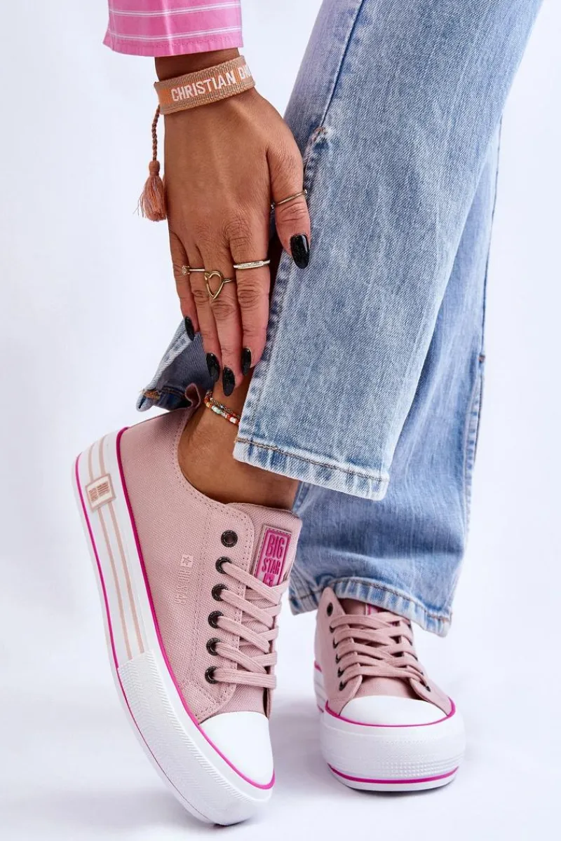 Trampki Damskie Big Star|Trampki Damskie Niskie>Big Star Shoes Damskie Materiałowe Trampki Na Platformie Big Star LL274181 Różowe
