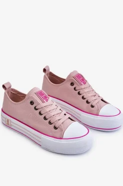 Trampki Damskie Big Star|Trampki Damskie Niskie>Big Star Shoes Damskie Materiałowe Trampki Na Platformie Big Star LL274181 Różowe