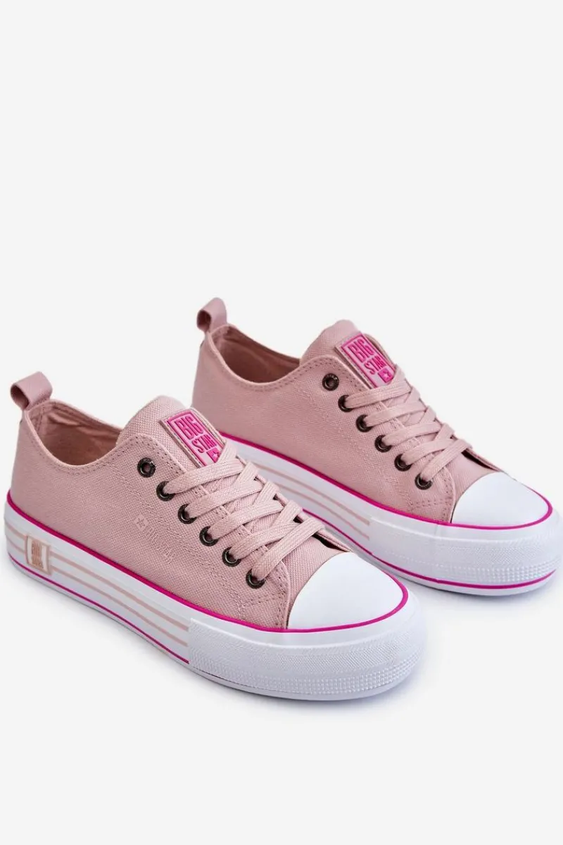 Trampki Damskie Big Star|Trampki Damskie Niskie>Big Star Shoes Damskie Materiałowe Trampki Na Platformie Big Star LL274181 Różowe