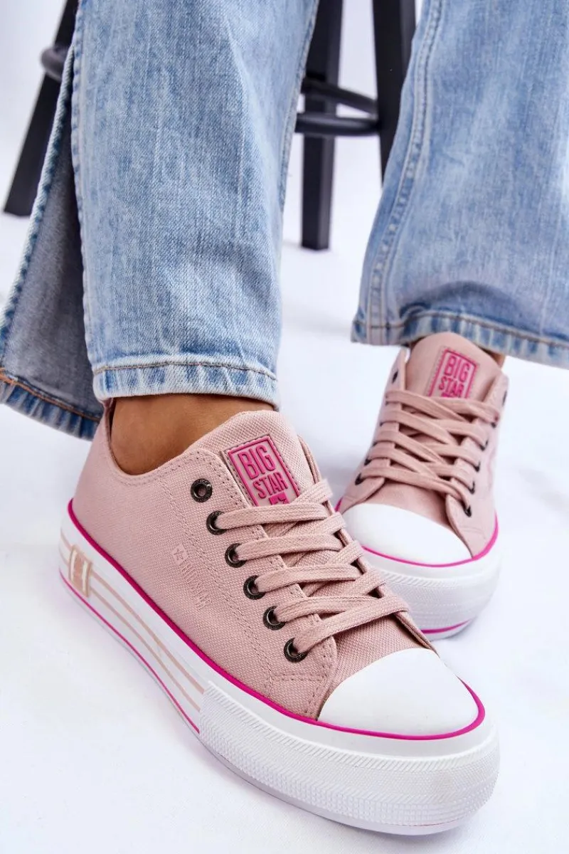 Trampki Damskie Big Star|Trampki Damskie Niskie>Big Star Shoes Damskie Materiałowe Trampki Na Platformie Big Star LL274181 Różowe