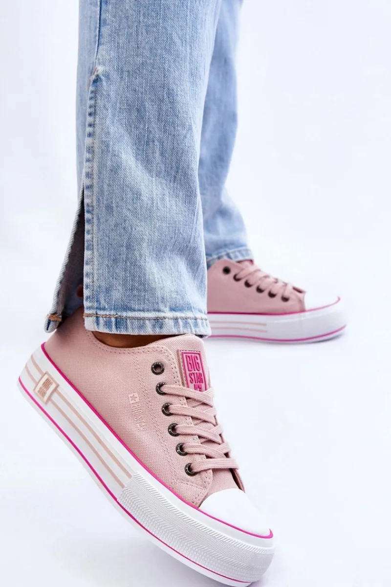 Trampki Damskie Big Star|Trampki Damskie Niskie>Big Star Shoes Damskie Materiałowe Trampki Na Platformie Big Star LL274181 Różowe