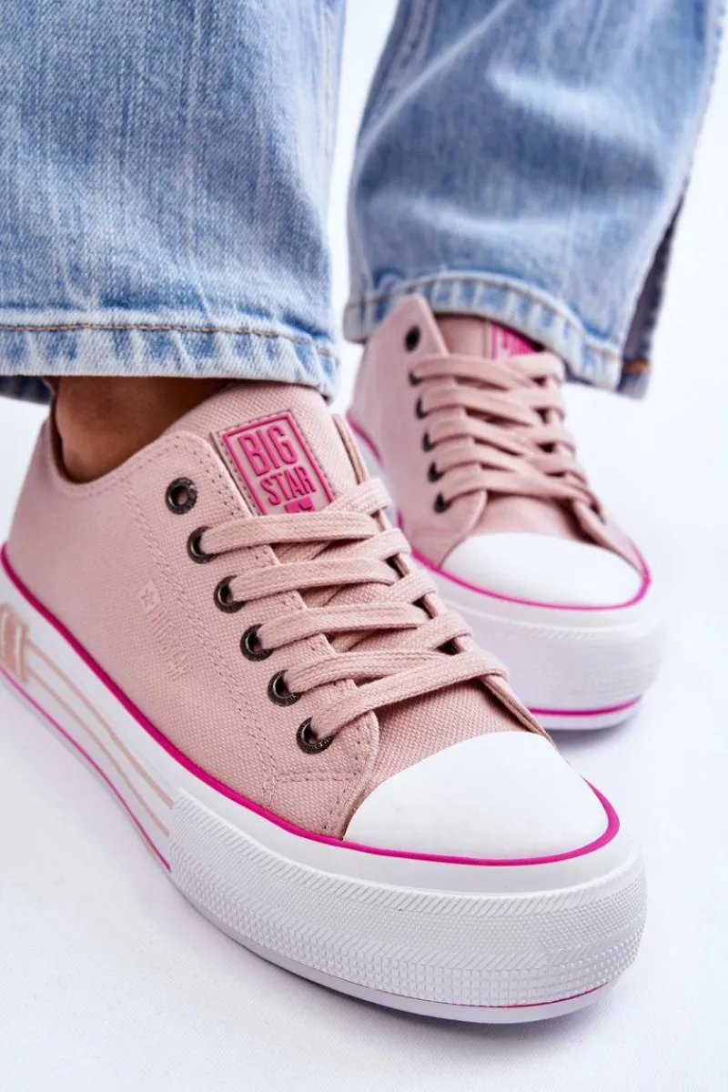 Trampki Damskie Big Star|Trampki Damskie Niskie>Big Star Shoes Damskie Materiałowe Trampki Na Platformie Big Star LL274181 Różowe