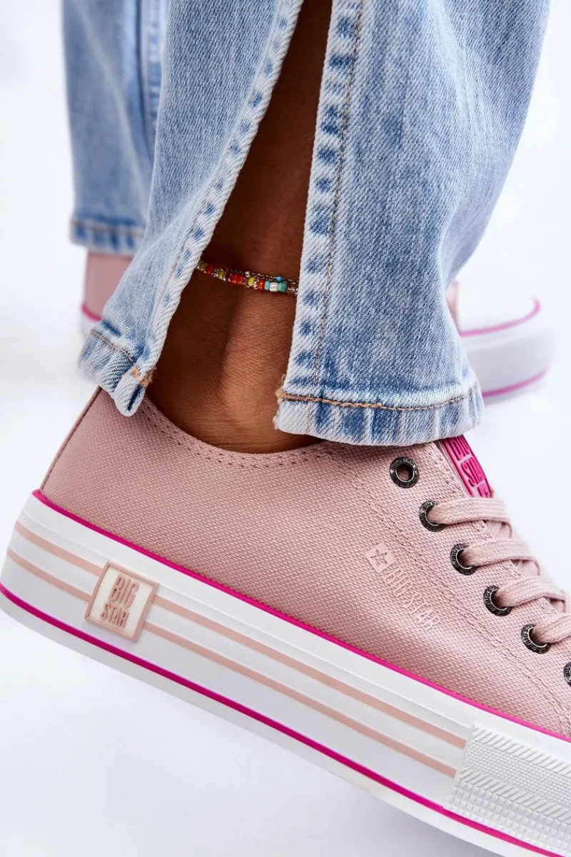 Trampki Damskie Big Star|Trampki Damskie Niskie>Big Star Shoes Damskie Materiałowe Trampki Na Platformie Big Star LL274181 Różowe