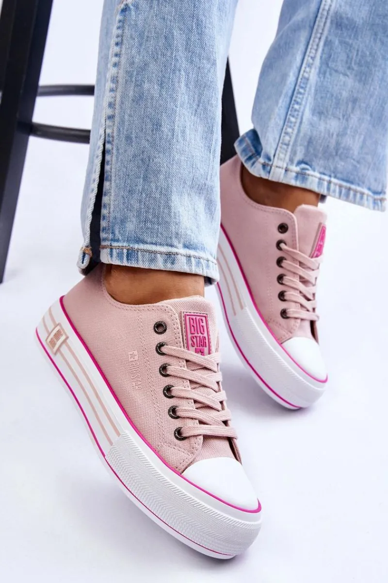 Trampki Damskie Big Star|Trampki Damskie Niskie>Big Star Shoes Damskie Materiałowe Trampki Na Platformie Big Star LL274181 Różowe
