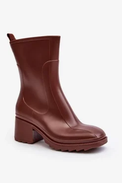 Damskie Matowe Kalosze Botki Na Obcasie Brązowe Bertaida Damskie Kalosze Damskie|Botki Na Obcasie