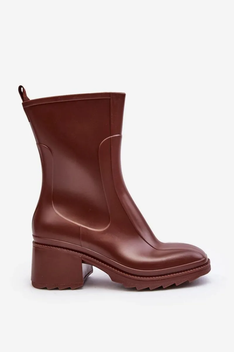 Damskie Matowe Kalosze Botki Na Obcasie Brązowe Bertaida Damskie Kalosze Damskie|Botki Na Obcasie