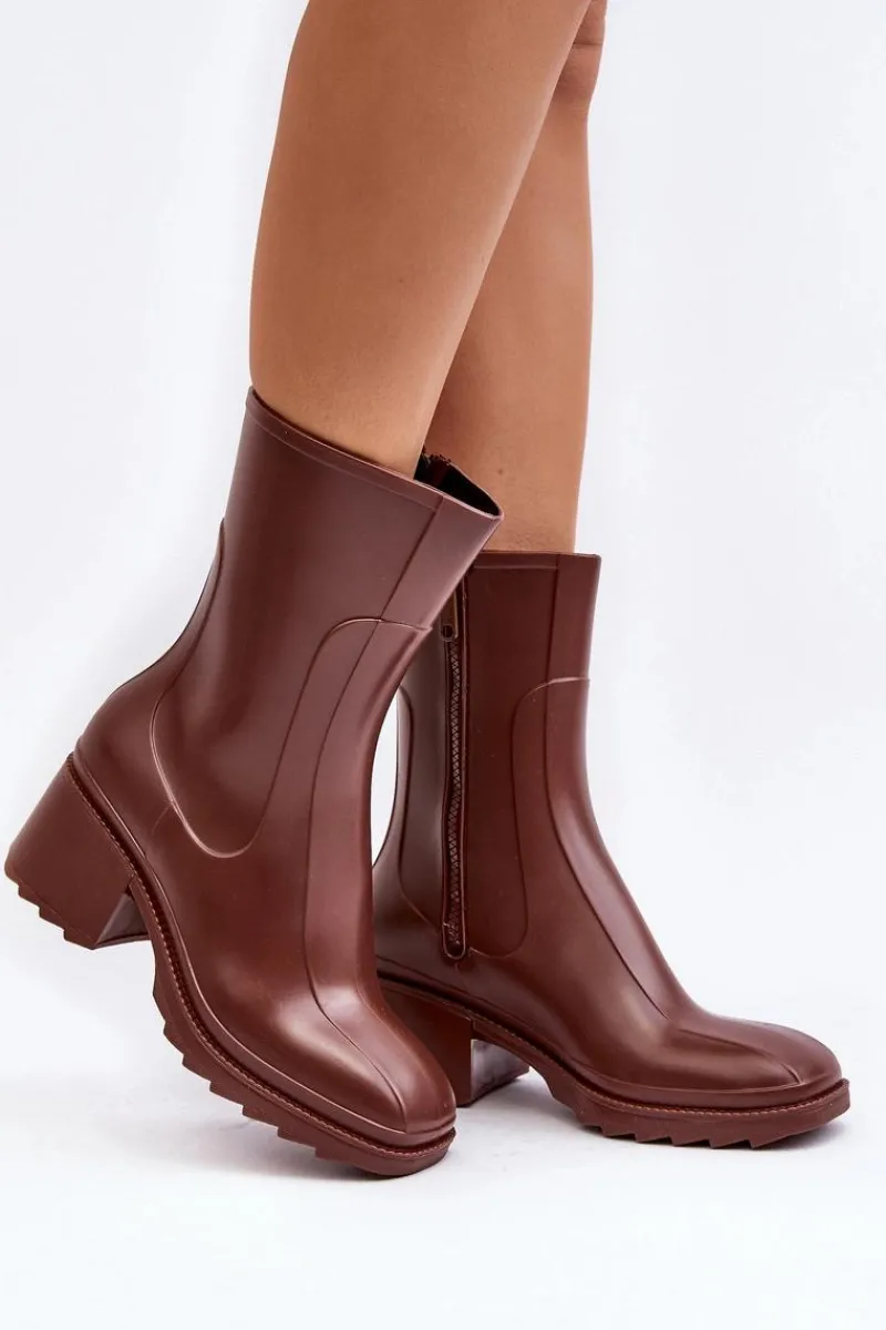 Damskie Matowe Kalosze Botki Na Obcasie Brązowe Bertaida Damskie Kalosze Damskie|Botki Na Obcasie