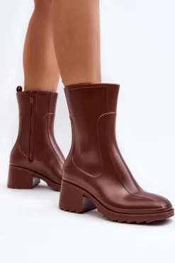 Damskie Matowe Kalosze Botki Na Obcasie Brązowe Bertaida Damskie Kalosze Damskie|Botki Na Obcasie