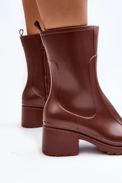 Damskie Matowe Kalosze Botki Na Obcasie Brązowe Bertaida Damskie Kalosze Damskie|Botki Na Obcasie