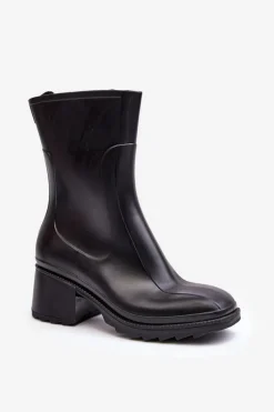 Hot Boto Damskie Matowe Kalosze Botki Na Obcasie Czarne Bertaida