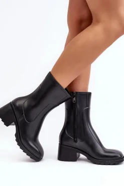 Hot Boto Damskie Matowe Kalosze Botki Na Obcasie Czarne Bertaida