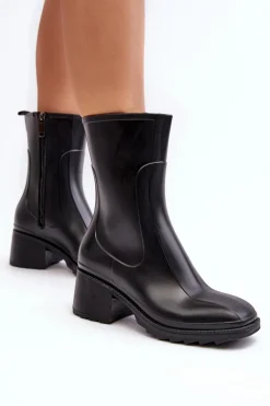 Hot Boto Damskie Matowe Kalosze Botki Na Obcasie Czarne Bertaida