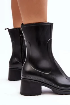 Hot Boto Damskie Matowe Kalosze Botki Na Obcasie Czarne Bertaida
