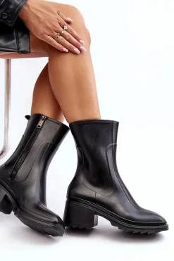 Hot Boto Damskie Matowe Kalosze Botki Na Obcasie Czarne Bertaida
