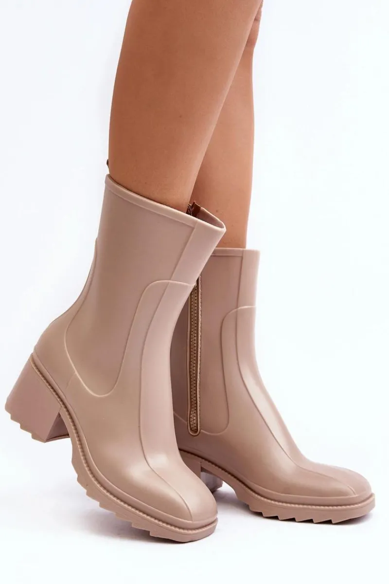 Kalosze Damskie|Botki Na Obcasie>Boto Damskie Matowe Kalosze Botki Na Obcasie Beżowe Bertaida