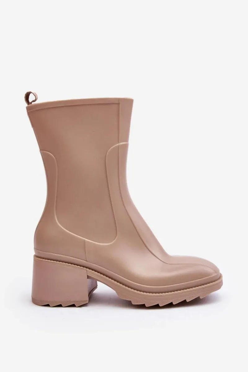 Kalosze Damskie|Botki Na Obcasie>Boto Damskie Matowe Kalosze Botki Na Obcasie Beżowe Bertaida