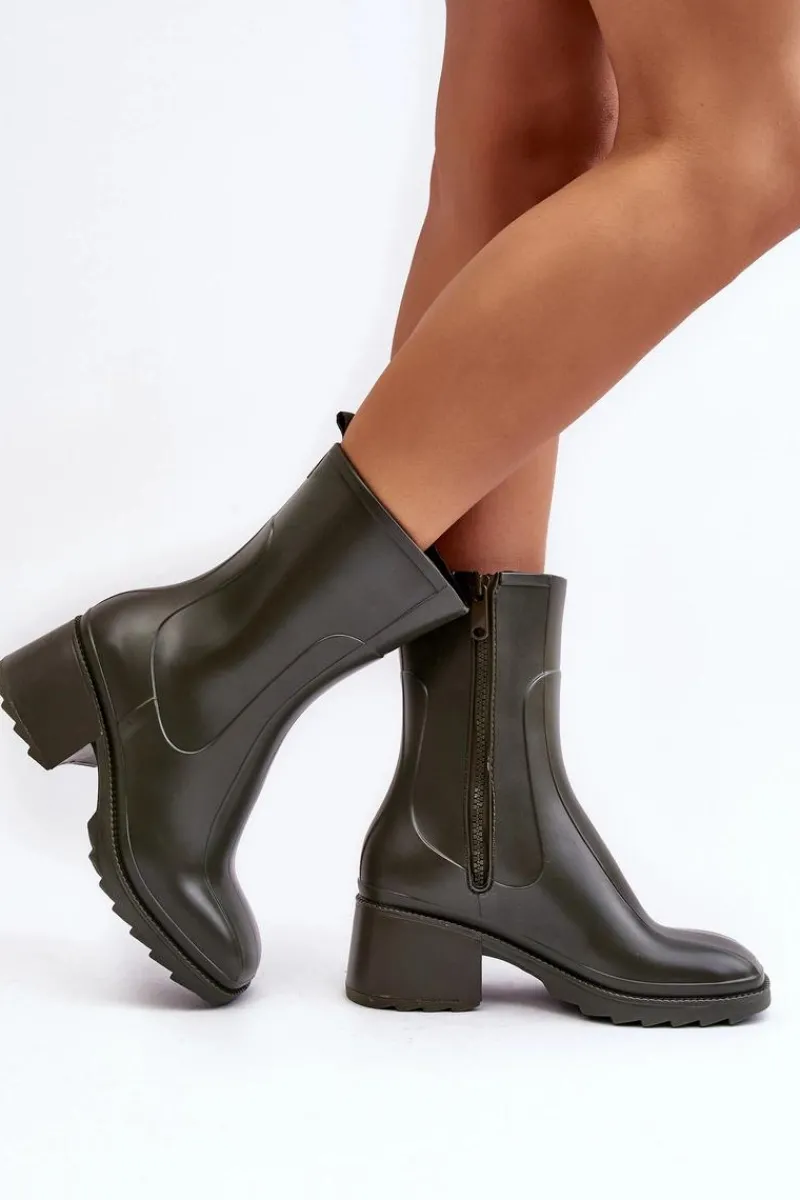 Kalosze Damskie|Botki Na Obcasie>Boto Damskie Matowe Kalosze Botki Na Obcasie Ciemnozielone Bertaida Zielony
