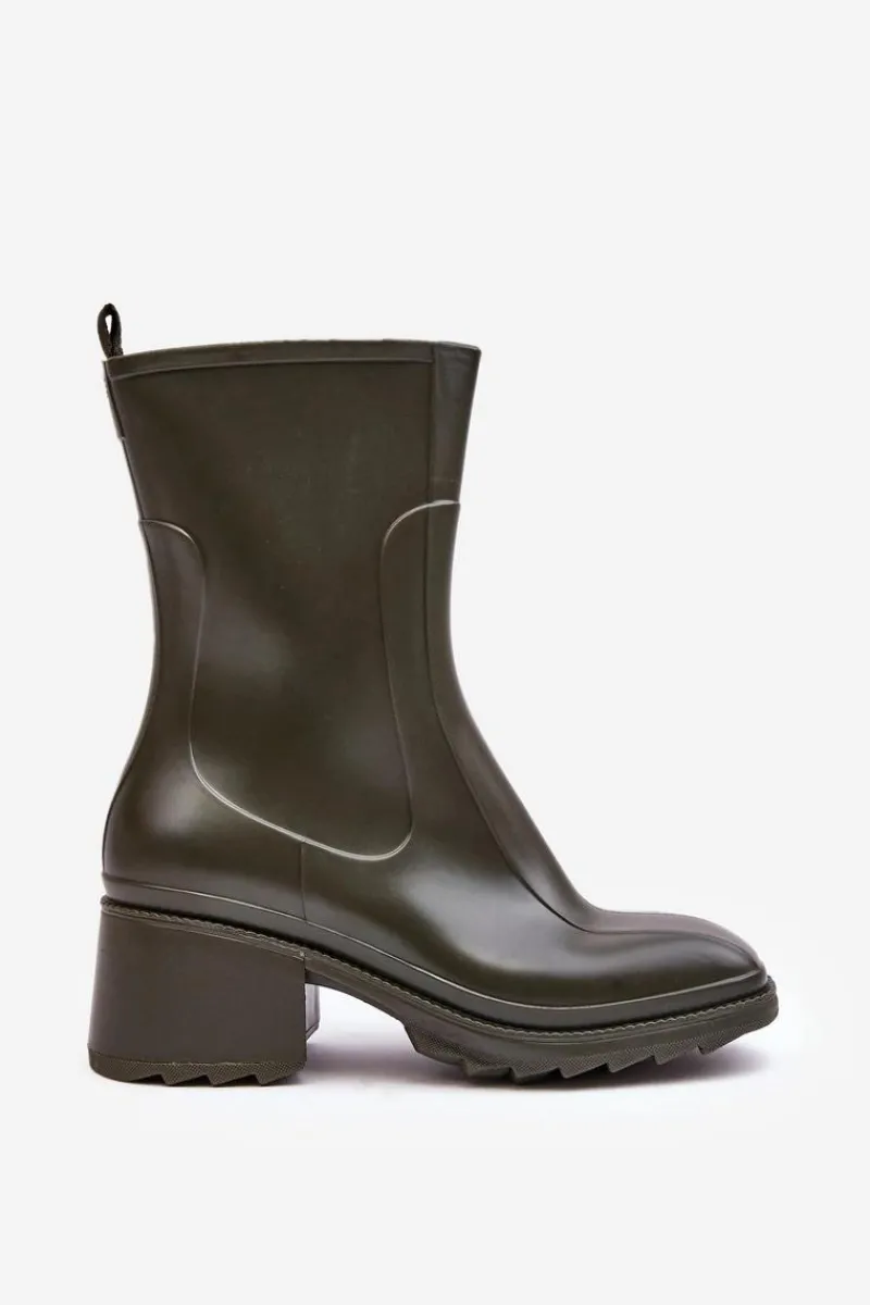 Kalosze Damskie|Botki Na Obcasie>Boto Damskie Matowe Kalosze Botki Na Obcasie Ciemnozielone Bertaida Zielony