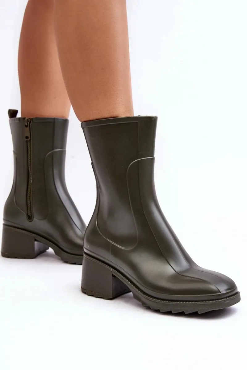 Kalosze Damskie|Botki Na Obcasie>Boto Damskie Matowe Kalosze Botki Na Obcasie Ciemnozielone Bertaida Zielony
